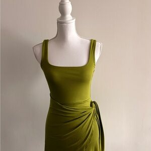 Wilfred Olive Green Drapey Midi Wrap Dress